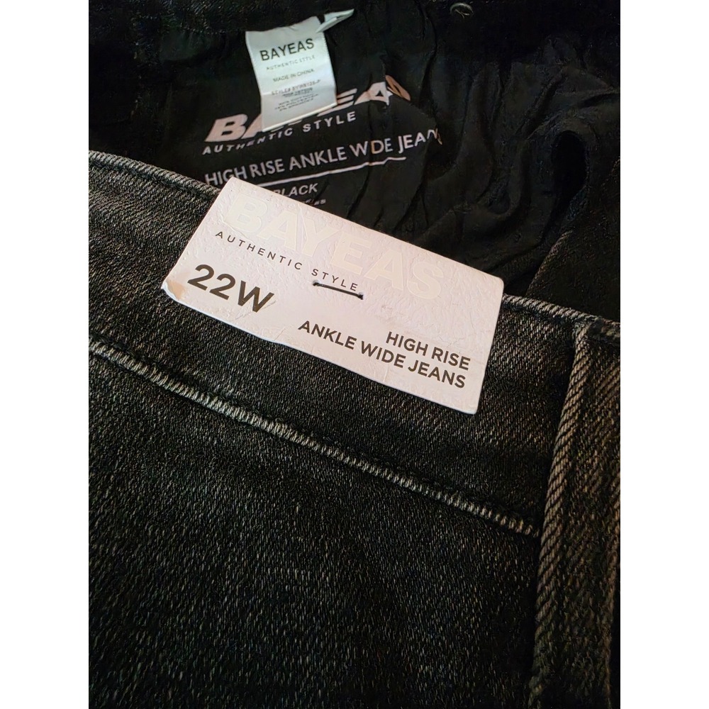Bayeas High Rise Ankle Wide Leg Jeans Washed Black 22W Plus Size BYW8125-P NEW - Picture 4 of 7